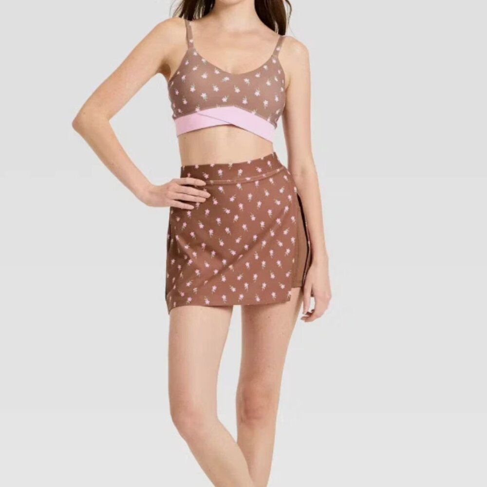 NWT JoyLab Slit Skort Brown Floral - Picture 4 of 7